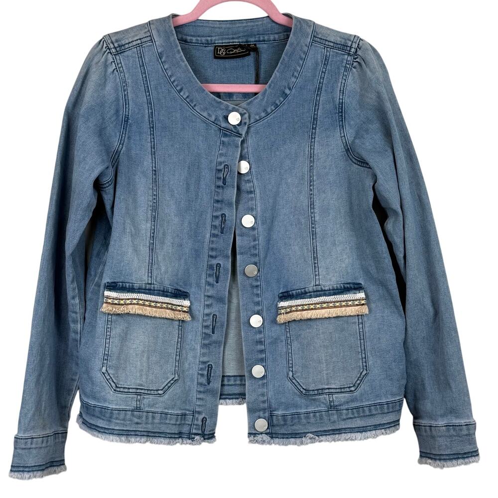 DG2 by Diane Gilman Embellished Denim Jacket Medium NWT Boho Western Fringe